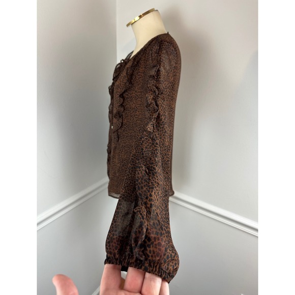 WHITE HOUSE BLACK MARKET Black & Brown Animal Print Ruffle Top | Small - Picture 4 of 12